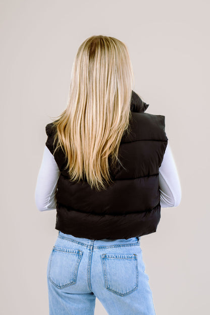 ASPEN BLACK CROPPED PUFFER VEST