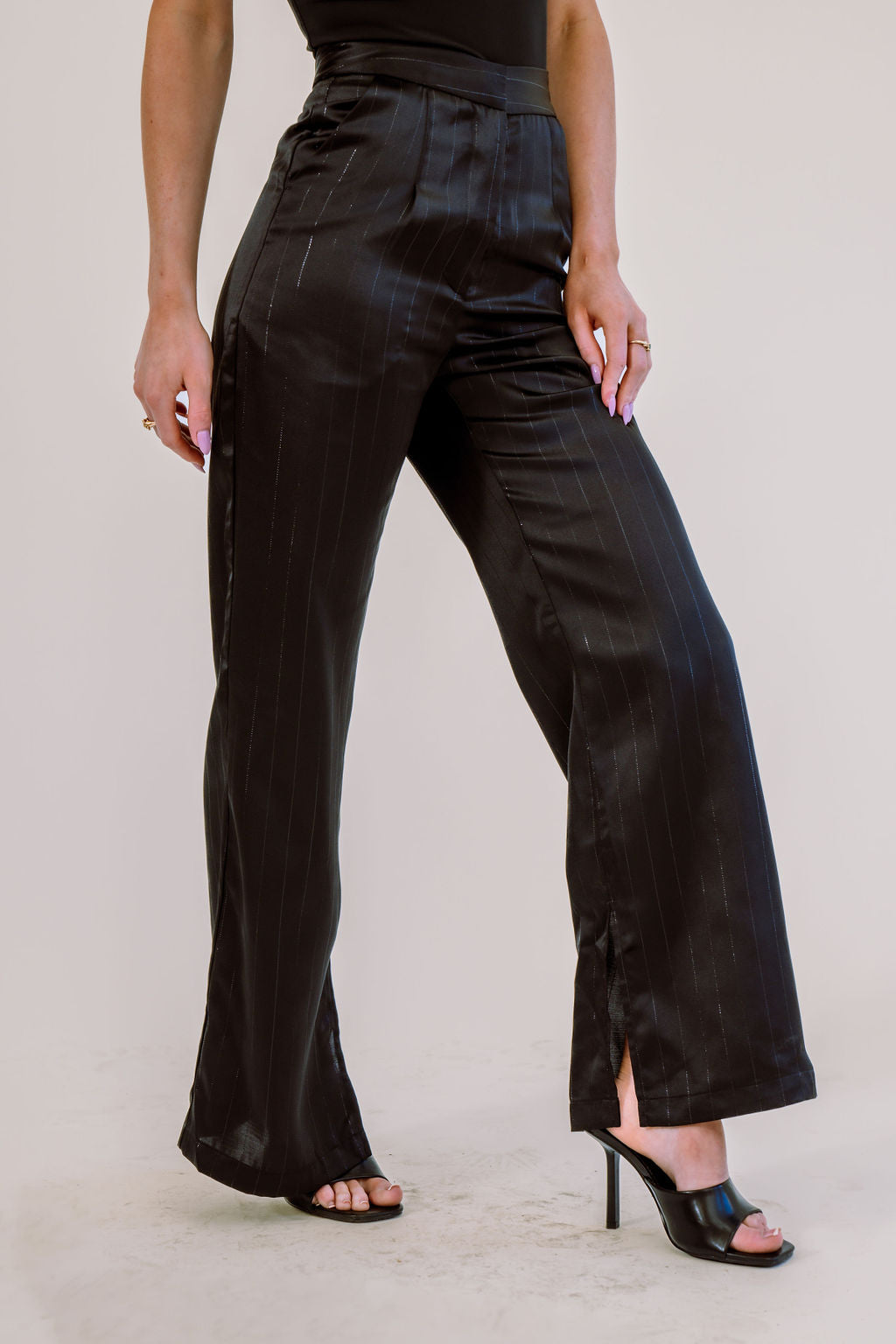 CITY SATIN PINSTRIPE PANTS