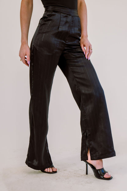 CITY SATIN PINSTRIPE PANTS