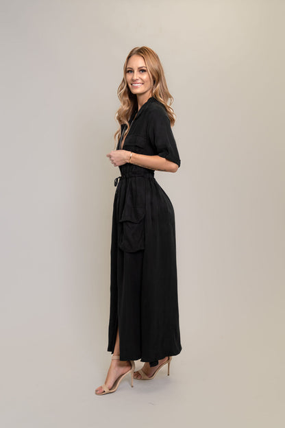 ZIP ME DOWN BLACK MAXI DRESS