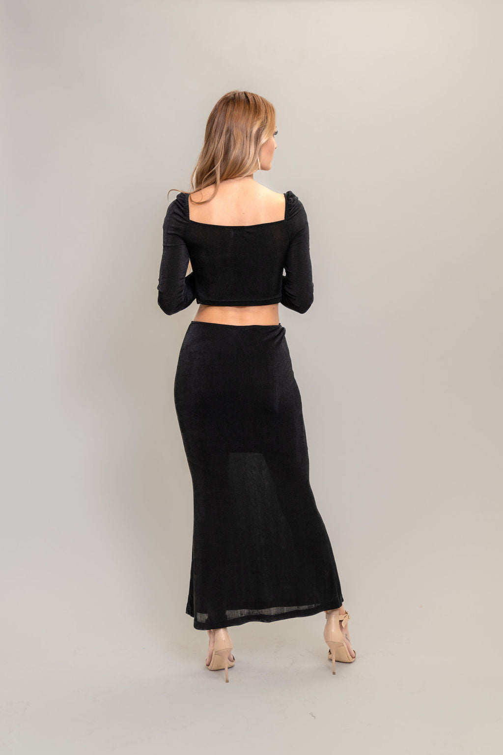 BLACK SLINKY SKIRT SET