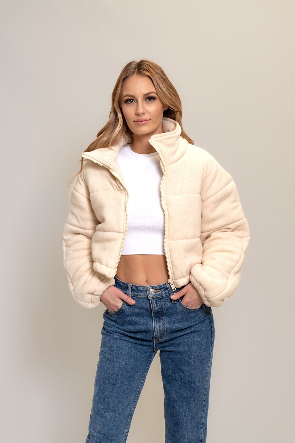 CREAM KNIT PUFFER JACKET